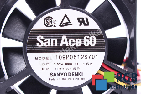 SANYO DENKI 109P0612S701 60X60X15MM, 12V, 0.15A VENTILÁTOR