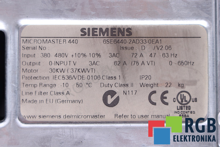 SIEMENS 6SE6440-2AD33-0EA1 MICROMASTER 440
