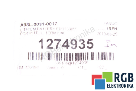 FANUC A98L-0031-0017 A13B-0172-K010 3.6V BATÉRIA