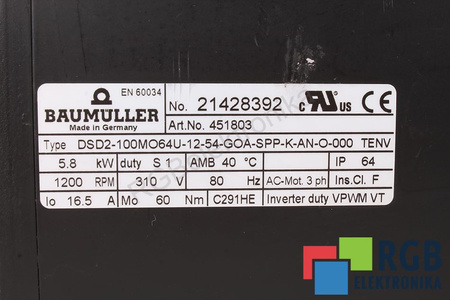 BAUMÜLLER DSD2-100MO64U-12-54-GOA-SPP-K-AN-O-000 5.8KW