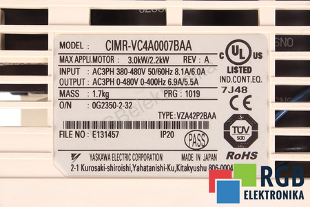YASKAWA CIMR-VC4A0007BAA V1000 BEZ KRYTU