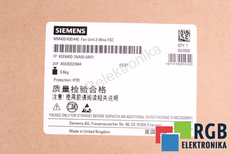 SIEMENS 6SE6400-7AA00-0AR1 MICROMASTER 420/430/440 FAN UNIT 24V VENTILÁTOR