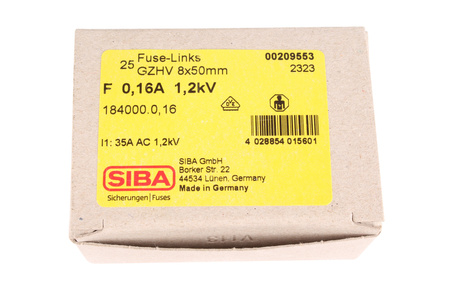 ISTIČ SIBA 184000.0.16 1200V, 0.16A, 8MM, 50MM