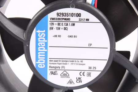 EBM PAPST 3312NN 9293510100 92X92X32MM 1.6W 12V, 0.13A VENTILÁTOR