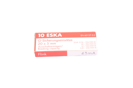 RÝCHLA SKLENENÁ VALCOVÁ POISTKA ESKA 520.605 ZKS-0.063A 250V, 0.063A, 5X20MM, 10PCS