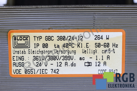 BLOCK GBC380/24-12 264W EIN 380VAC AUS 24VDC 12A