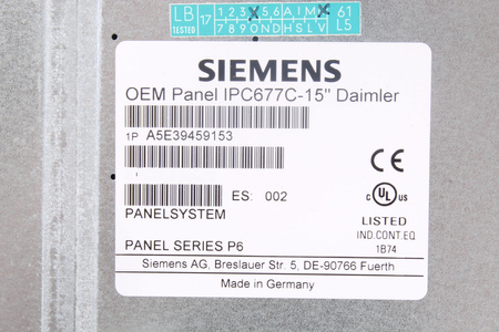 SIEMENS A5E39459153 OEM PANEL IPC677C-15"DAIMLER PANEL PRE POČÍTAČ