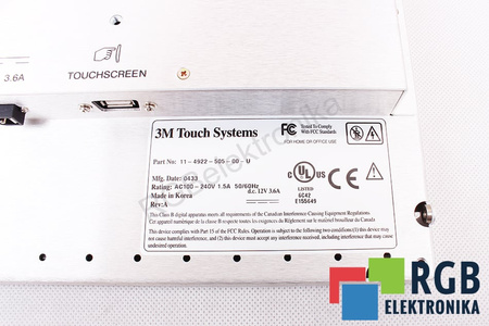 3M TOUCH SYSTEMS 11-4922-505-00-U AC 100-240V 1.5A 50/60HZ D.C LCD MONITOR