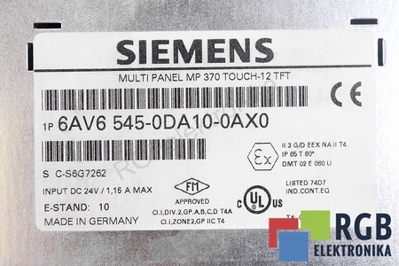 SIEMENS 6AV6545-0DA10-0AX0 MULTI PANEL MP 370 TOUCH-12 TFT SIMATIC